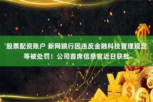 股票配资账户 新网银行因违反金融科技管理规定等被处罚！公司首席信息官近日获批